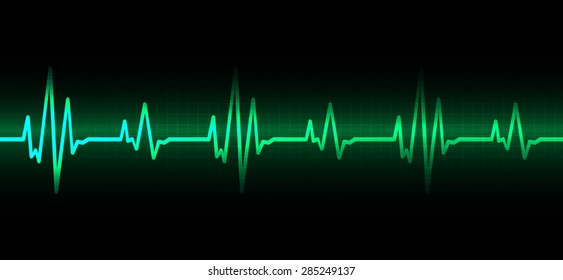 pulse heart glossy web on dark green background. Light Abstract Technology background for computer graphic website and internet.