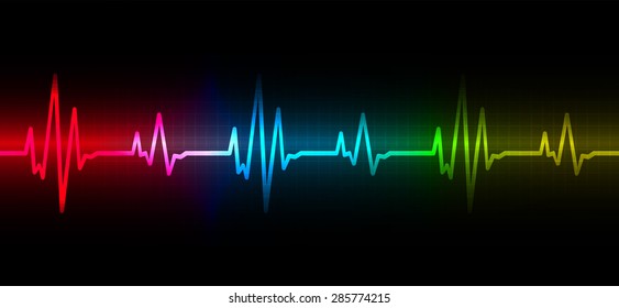 pulse heart glossy web on dark red purple yellow background. Light Abstract Technology background for computer graphic website and internet.