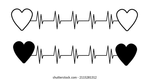 Pulse heart icon set. Heartbeat sign. Cardiology symbol. Healthy life. Medical logo. Vector illustration. Stock image.