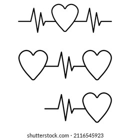 Pulse heart icon set. Heartbeat sign. Medical logo. Cardiac symbol. Healthy life. Vector illustration. Stock image. 