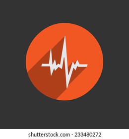 Pulse heart rate red icon in flat style with long shadow. White button on black background. Vector EPS10