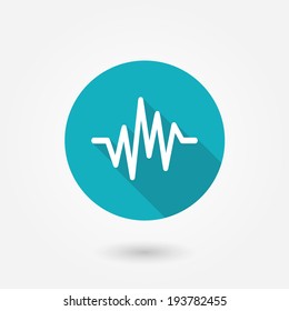 Pulse Heart Rate Vector Icon In Flat Style With Long Shadow. Heart Monitor Line Icon. Frequency Wave. Beat. Health Check.Heart Check