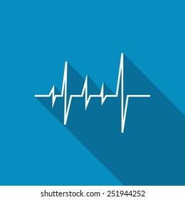 Pulse Heart Rate Vector Icon in flat style with long shadow