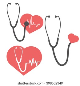 Pulse heart vector and Stethoscope. Pulse care symbol. Element for medicine design. Vector illustration.