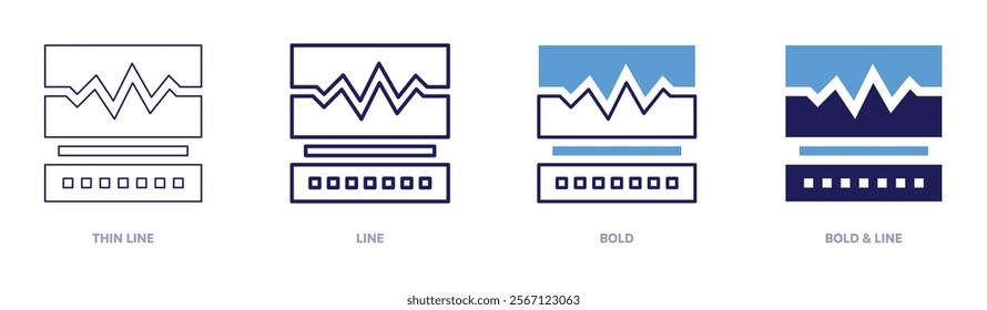 Pulse icon in 4 different styles. Thin Line, Line, Bold, and Bold Line. Duotone style. Editable stroke.