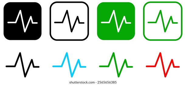 pulse icon button, heart beat icon sign - audio sound radio wave icons.