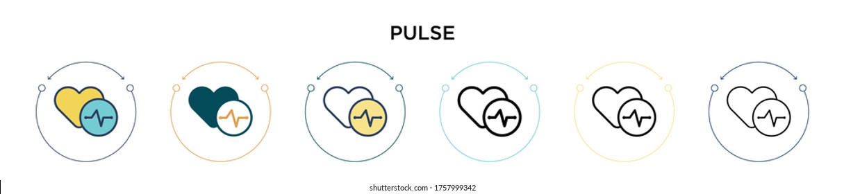 Pulse icon in filled, thin line, outline and stroke style. Vector illustration of two colored and black pulse vector icons designs can be used for mobile, ui, web