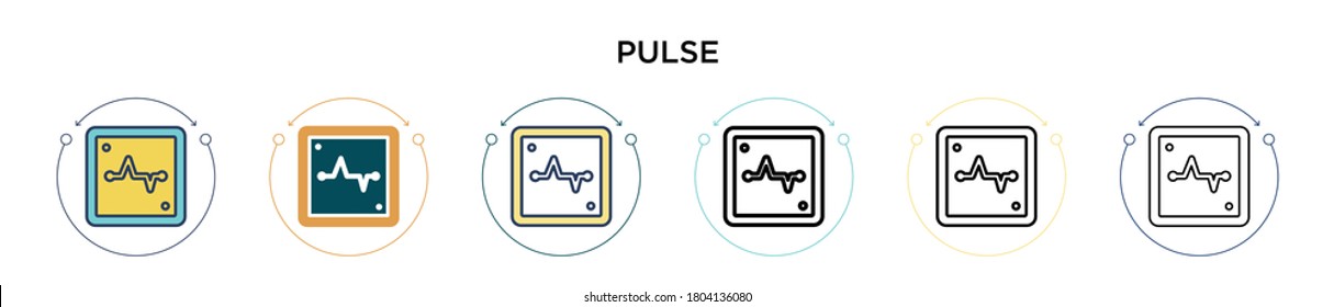 Pulse icon in filled, thin line, outline and stroke style. Vector illustration of two colored and black pulse vector icons designs can be used for mobile, ui, web