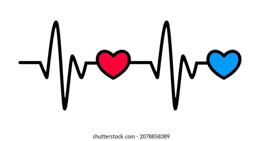 Diseño gráfico de iconos de pulso con dos corazones. Vector de plantilla aislado para aplicaciones médicas y sitios web.