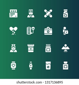 pulse icon set. Collection of 16 filled pulse icons included Medicine, Nurse, Pulsometer, Doctor, Medical, Pressure