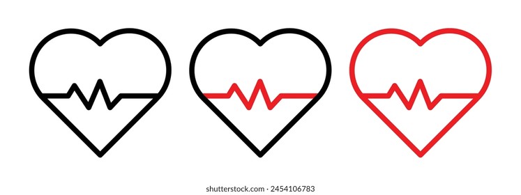 Pulse icon set. Heartbeat vector symbol. Heart health sign.