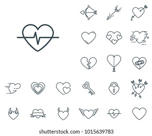 Pulse icon in set on the white background. Set of thin, linear and modern hearts icons. Universal linear icons to use in web and mobile app.