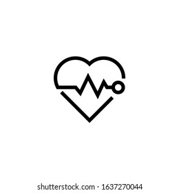 Pulse icon vector  in linear, outline style, isolated on white background