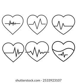 Ícone de pulso definido como vetor. Coleção de sinais de ilustração de pulsação. Símbolo de ritmo cardíaco. Logo da cardiologia.