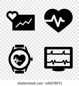 Pulse icons set. set of 4 pulse filled icons such as heartbeat, heartbeat watch