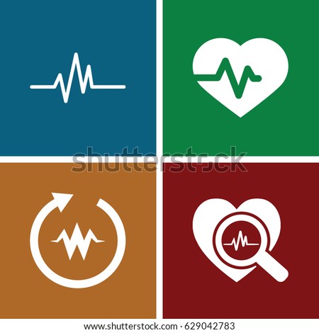 Pulse icons set. set of 4 pulse filled icons such as heartbeat