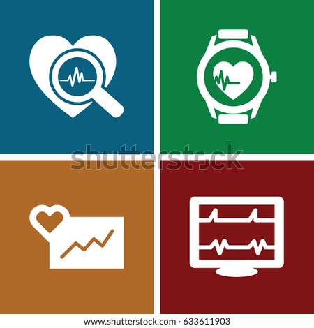 Pulse icons set. set of 4 pulse filled icons such as heartbeat, heartbeat search, heartbeat watch