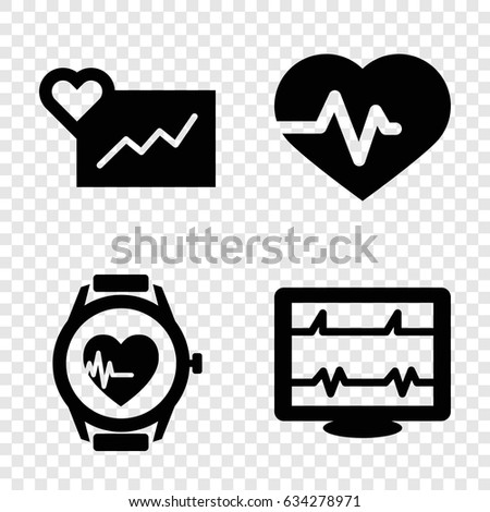 Pulse icons set. set of 4 pulse filled icons such as heartbeat, heartbeat watch