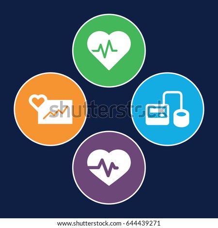 Pulse icons set. set of 4 pulse filled icons such as heartbeat, blod pressure tool