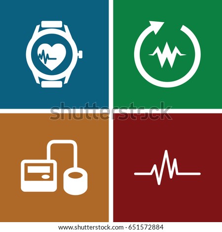 Pulse icons set. set of 4 pulse filled icons such as blod pressure tool, heartbeat