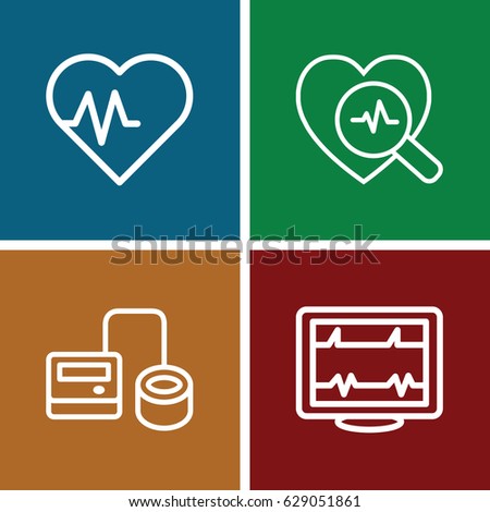 Pulse icons set. set of 4 pulse outline icons such as heartbeat, blod pressure tool