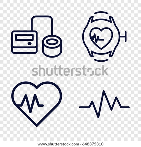 Pulse icons set. set of 4 pulse outline icons such as blod pressure tool, heartbeat