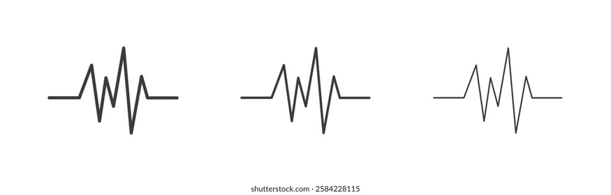 Pulse icons set. Liner outlined and flat black color