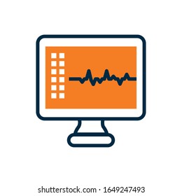 Pulse inside computer half line half color style icon design of Medical care health emergency aid exam clinic and patient theme Vector illustration