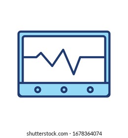 Pulse inside tablet line and fill style icon design of Health online medical care emergency aid exam clinic and patient theme Vector illustration