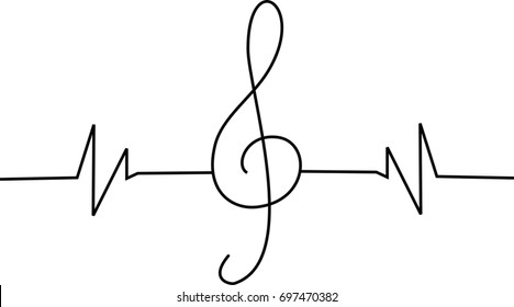 Pulse line heart beat with treble clef