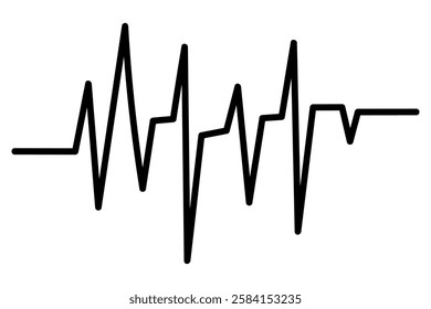 Pulse line. Heartbeat. Sketch. Rhythmic oscillations of the line in the form of zig zag. Vector illustration. Outline on an isolated white background. Doodle style. Sound wave. Idea for web design.