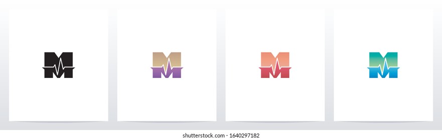 Pulse Line On Letter Logo Design M