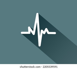 Pulse line white flat icon with long shadow on background. Vector , Illustrator.