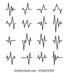 Pulse lines set. Heartbeat rate, ekg diagram, earthquake. Vector illustrations for seismic monitoring, cardiogram, heart beat frequency topics