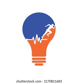 Pulse marathon bulb shape concept logo design icon vector. Body Health Care Logo Design. Running man with line ecg heartbeat icon.