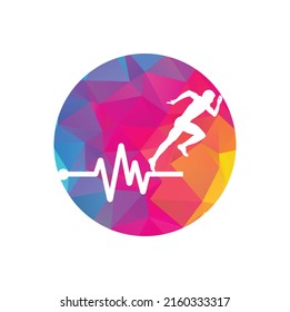 Pulse marathon logo design icon vector. Body Health Care Logo Design. Running man with line ecg heartbeat icon.