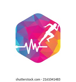 Pulse marathon logo design icon vector. Body Health Care Logo Design. Running man with line ecg heartbeat icon.