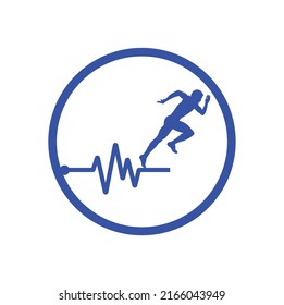 Pulse marathon logo design icon vector. Body Health Care Logo Design. Running man with line ecg heartbeat icon.