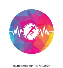 Pulse marathon logo design icon vector. Body Health Care Logo Design. Running man with line ecg heartbeat icon.
