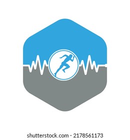 Pulse marathon logo design icon vector. Body Health Care Logo Design. Running man with line ecg heartbeat icon.