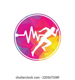 Pulse marathon logo design icon vector. Body Health Care Logo Design. Running man with line ecg heartbeat icon.
