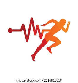 Pulse marathon logo design icon vector. Body Health Care Logo Design. Running man with line ecg heartbeat icon.