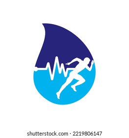 Pulse marathon logo design icon vector. Body Health Care Logo Design. Running man with line ecg heartbeat icon.