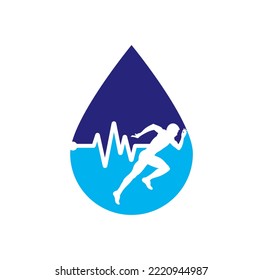 Vector de icono de diseño del logotipo maratónico de pulso. Diseño del logotipo de la atención de salud corporal. Corriendo a un hombre con la línea del icono del latido del corazón de ecg.