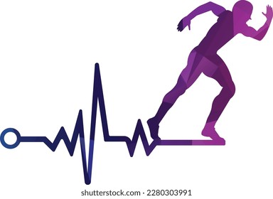 Pulse marathon logo design icon vector. Body Health Care Logo Design. Running man with line ecg heartbeat icon.