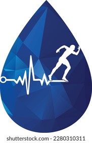 Pulse marathon logo design icon vector. Body Health Care Logo Design. Running man with line ecg heartbeat icon.
