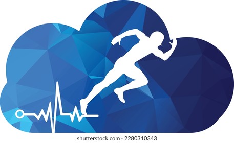 Pulse Marathon Logo Design Symbol Vektorgrafik. Logo-Design für Körperpflege. Laufender Mann mit einem ecg-Heartbeat-Symbol der Linie.