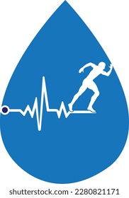 Pulse marathon logo design icon vector. Body Health Care Logo Design. Running man with line ecg heartbeat icon.