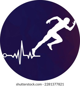 Pulse marathon logo design icon vector. Body Health Care Logo Design. Running man with line ecg heartbeat icon.