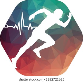 Pulse marathon logo design icon vector. Body Health Care Logo Design. Running man with line ecg heartbeat icon.